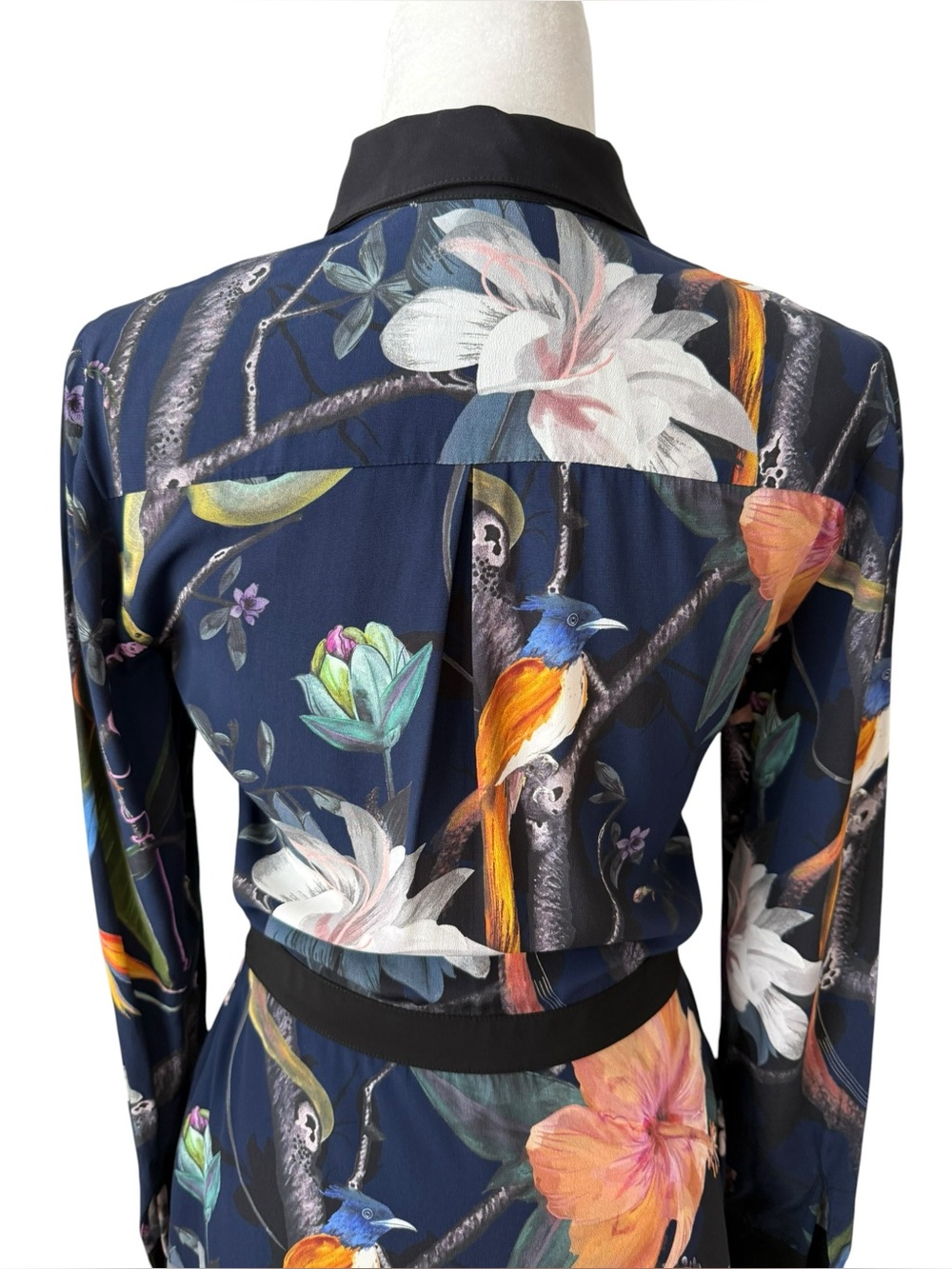 REISS Gilda Navy Rainforest Print Long Sleeve Shirt Dress Size 4 Small - Picture 9 of 13